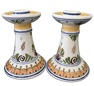 Vintage Delft Holland Candle Stick Holders Pair Signed And Numbered